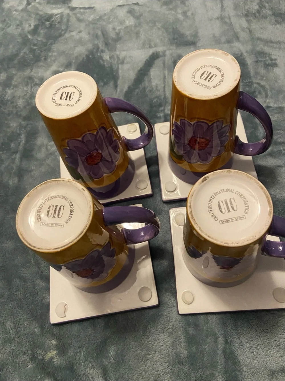Classified Purple and Yellow Floral Ceramic Mug and Coaster Set - 4pc